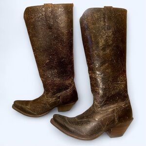 Sendra Knee High Distressed Brown Leather Western Heeled Boots - barely worn